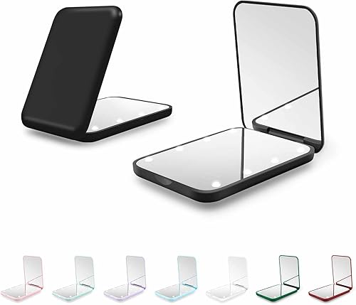 Espejo Compacto, espejo de bolsillo LED de aumento 1X/3X con batería interna, espejo mini para bolso, bolsillo, viaje y regalo (negro)