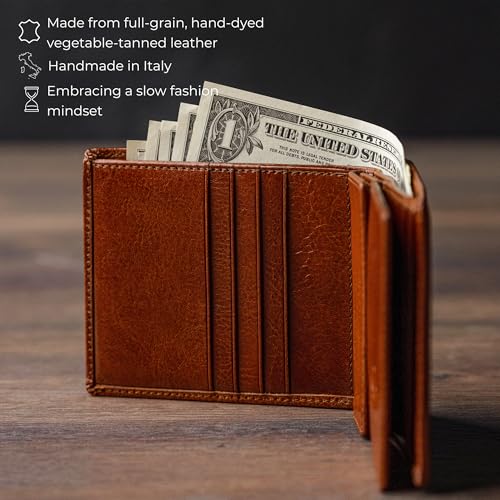Image of Time Resistance Leather Men's Wallet - Minimalist Wallet Design with Credit Card Holder, Magnetic Coin Holder, and Cash Slots (Cognac Brown)