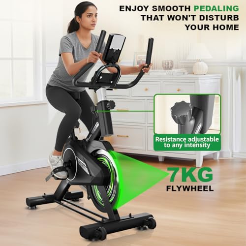 Image of PowerMax Fitness BS-125 Spin Exercise Bike For Home Use,16Mm 6Kg Flywheel,Max User Weight 130Kg,LCD Display,2Pc Crank,Heart Rate Sensor,Knob Braking,Adjustable Foot Strap And Seat,Ipad Holder,Black