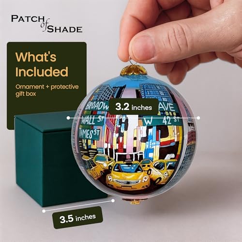 New York City bei Sonnenuntergang, Weihnachtsdekoration, handbemalt, mit dekorativer Geschenkbox – Ansicht 4