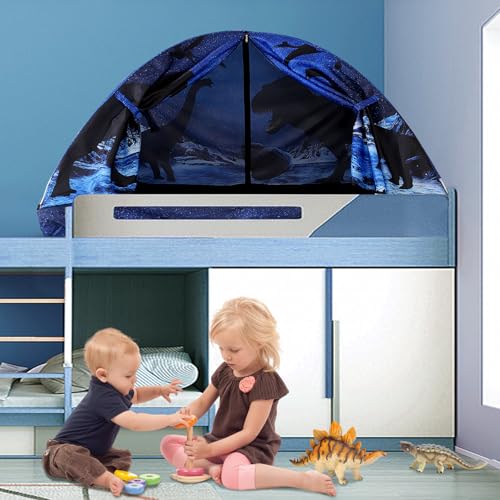 Image of Kid Bed Tent -Twin Play Tent Baby Toddlers Dream Playhouse for Bedroom Decor Indoor Games Twin Size Bed Canopy by CRAWLBO(Dinosaurs)
