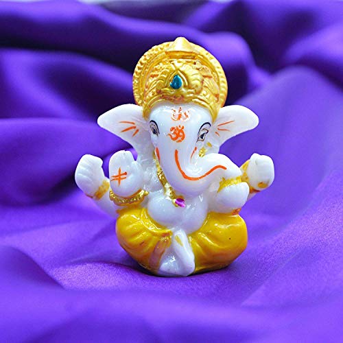 Image of Handmade Showpiece Polyresin Ganesh Idols and Figurines for Spiritual Vaastu Pooja Decorative Sculpture for Puja Gifts & Decoration Items for Home Decor (2.3 Inch Yellow Ganesh ji)