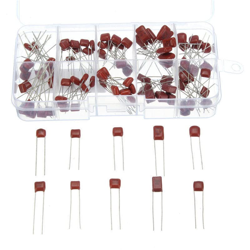 Accessori elettronici Kit assortimento di condensatori a film in poliestere metallizzato da 100 pezzi 10nF ~ 470nF Condensatore a film ad alta precisione e stabilità