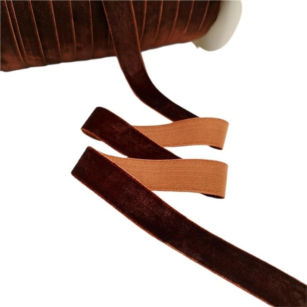 WEITINGKKK Ribbons for Gift Wrapping, Wedding Decor Ribbons 5 Yards Multicolor Velvet Ribbon 6-25mm Handmade Fringe Fabric(Dark Coffee,25mm)