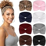 Kavya Haarband Damen Stirnband Breit - 8er Pack Elastische Rutschfest Kopftuch Weiches, Leopardenmuster und Boho Mehrfarbig, für Kosmetik, Yoga, Laufen, Sport Haarschmuck