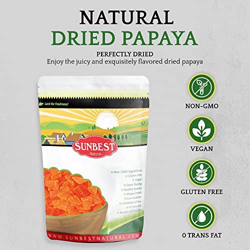 Sunbest Natural Dried Papaya Chunks, NonGMO and Kosher Healthy
