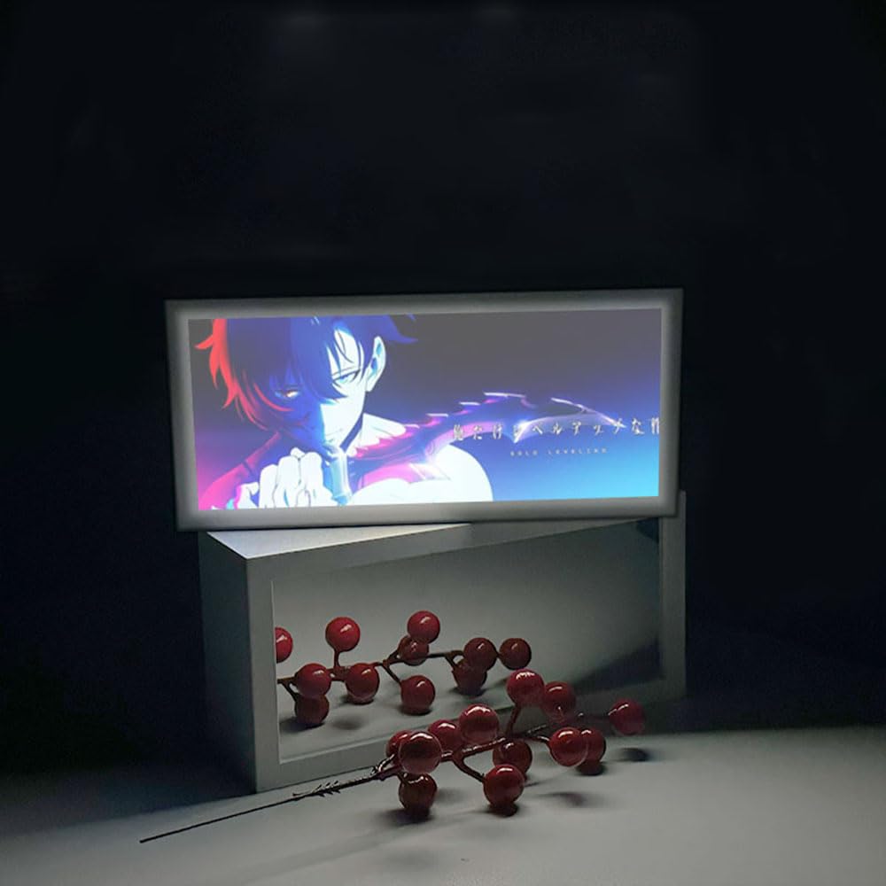 Zhongkaihua Sung Jin Woo Anime Night Light Box Mirror Light Painting Table Lamp Bedroom Desktop Decoration Anime Ornaments Gift for Fans