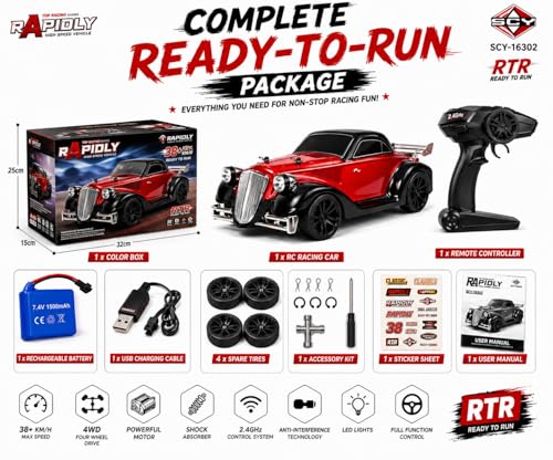 Image of Remote Control Sports Car & Off-Road SUV Toy for Kids, High Speed RC Racing with Wireless Remote, Realistic Lights & Premium Design Gift for Boys Girls (RED-RAPIOLY)