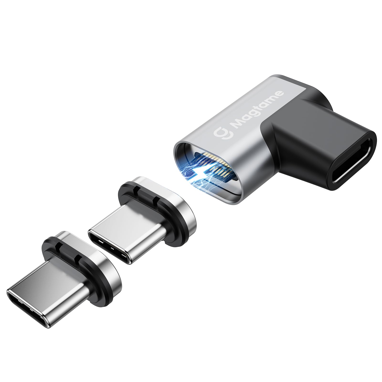 Magtame 240W magnetischer USB C 90 Grad Adapter, 1Pack rechtwinklige Typ C Adapter mit 2 Tipps, 24Pin schnelle Ladung 40Gbps 4K 60Hz für USB 3/4 MacOS Pro/Air Laptop Tablet i Phone 15 16 Pro/Max