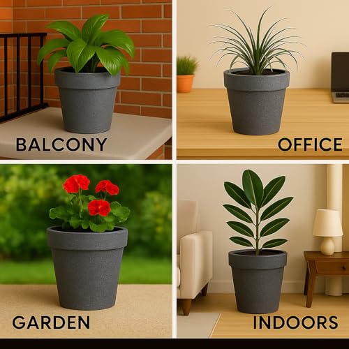 Image of Bigsmall Designed Plant Pots, Premium Durable Polymer Flower Pots for Indoor & Outdoor Plants - Lightweight, Stylish, and Weather-Resistant Garden Planters (Stemma-Grey Marble, 13 Inch)