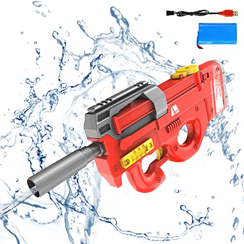 Elektrische Wasserpistolen für Erwachsene Kinder, Automatische Wasserpistole 1500mah Batteriebetriebene Spritzpistole,Wasser Blaster 33-39ft Reichweite im Freien Strand Pool Garten Spielzeug-Red