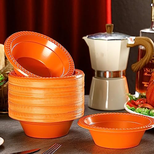 Image of Lallisa 100 Pcs 12oz Orange Disposable Plastic Bowls Party