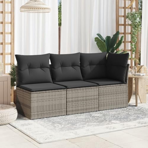 Gecheer Set Divani,Modulari,da Giardino,Esterno,3 Posti,con Custodia,in Polyrattan,Grigio,2 Divani Centrali e 1 Divano Angolo,Modulare,da Esterno,Salotto da Giardino,Esterno