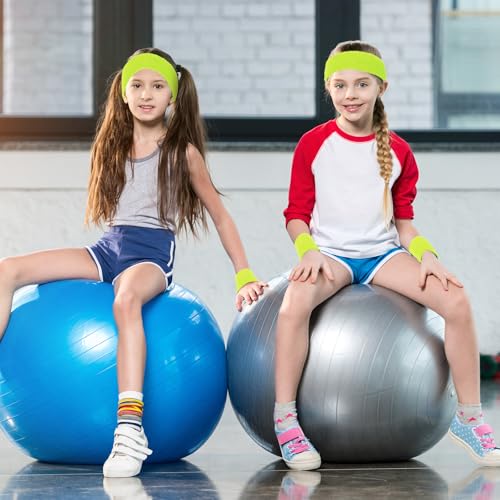 Image of Bememo 36 Pcs Neon Sweatbands Set for Kids 12 Headbands 24 Wristbands Bulk Sports Sweat Bands Athletic for Children Basketball Tennis Running Gym Student Gifts Glow Party