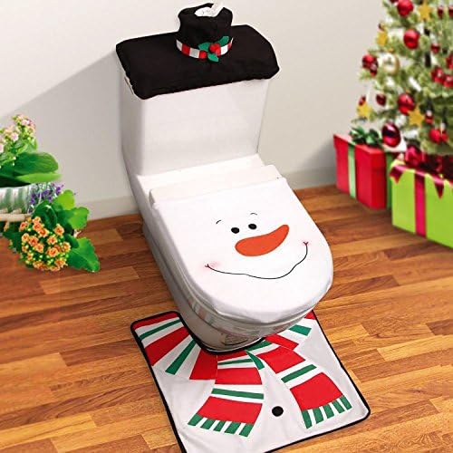 Guilty Gadgets Snowman - Novelty 3pc Set Christmas Festive Toilet Seat Cover, Tank & Rug Bathroom Set House Party Decoration