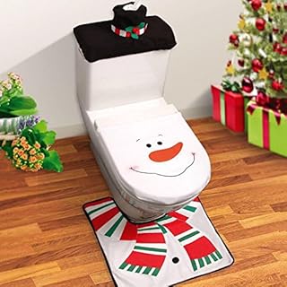 Guilty Gadgets Snowman - Novelty 3pc Set Christmas Festive Toilet Seat Cover, Tank & Rug Bathroom Set House Party Decoration
