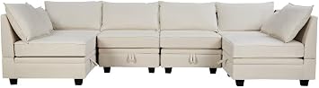 Modern Oversize U-Shape Modular Sectional Sofa, Convertible Sofa Bed with Reversible Chaise, Multi-Functional Storage Seat for Living Room Apartment Office, Beige