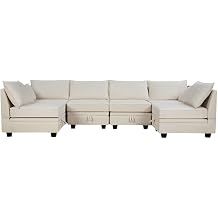 Modern Oversize U-Shape Modular Sectional Sofa, Convertible Sofa Bed with Reversible Chaise, Multi-Functional Storage Seat for Living Room Apartment Office, Beige