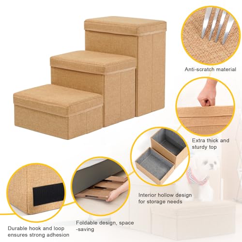 Uross Escadas para Cães com Armazenamento de 3 Degraus, Degraus para Cães para Cães Pequenos, Médios