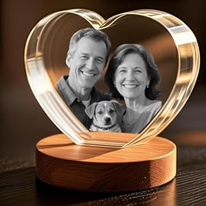 3D Crystal Photo, Customized Mothers Day Gifts for Women Men Wife Husband Mom Father, Personalized Gifts with 3D Laser Etched, Engraved Inside the Crystal Using Your Photo Customized Memorial-Heart
