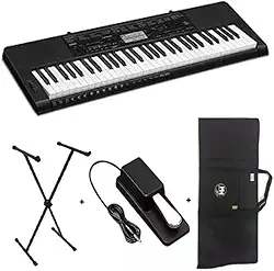 Kit TecladoCasio Musical Teclas Sensíveis Completo CTK3500 5/8 com Pedal, Capa e Suporte