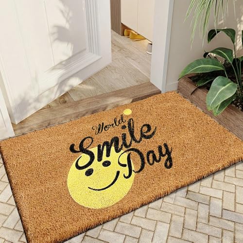 Qingbei Rina Zerbino Outdoor Sorriso Viso - 70x40cm Zerbino Decorativo D'obbligo per Porta Interna Esterna Antiscivolo Lavabile, Tappetino per Ingresso, Gomma Impermeabile per Porta Posteriore