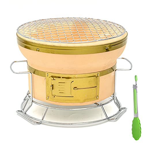 WXPXYBF ポータブル 木炭 バーベキューラック 小型 丸型 火鉢 卓上 炭ストーブ ポータブル 焼き鳥 BBQ クッカー ハンドル付き フードトング付き キャンプやご家庭用