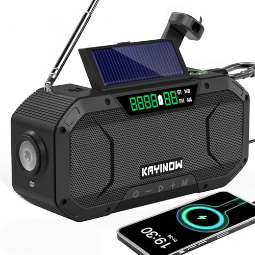 Emergency NOAA Weather Radio,Portable Digital AM FM Bluetooth Radio,Hand-cranked Solar Power...