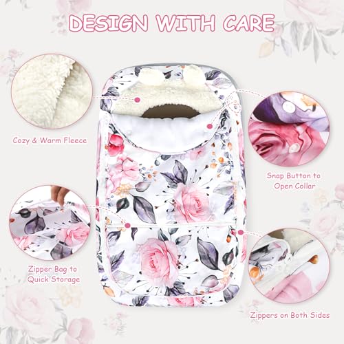 Image of Pea Pod Winter Car Seat Cover for Baby, Infant Car Seat Canopies Cover for Newborn, Warm Plush Fleece Inner Protect Baby from Cold Wind, Stylish Floral