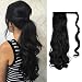 FEHSFEN 21” Curly Wrap Around Ponytail Hair Extensions Long Wavy Clip in Synthetic Hair Ponytail Hairpieces for Women(Off Black)