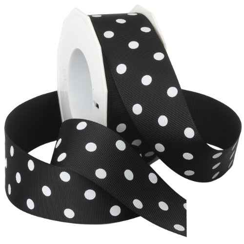 Morex Ribbon Grosgrain Dot Ribbon, 1-1/2-Inch by 20-Yard Spool, Black with White Dots, (3908.38/20-030)