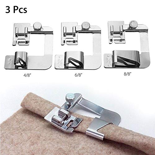 YEQIN 3 Pcs Adjustable Rolled Hem Foot (1 Inch, 1/2 Inch, 3/4 Inch)