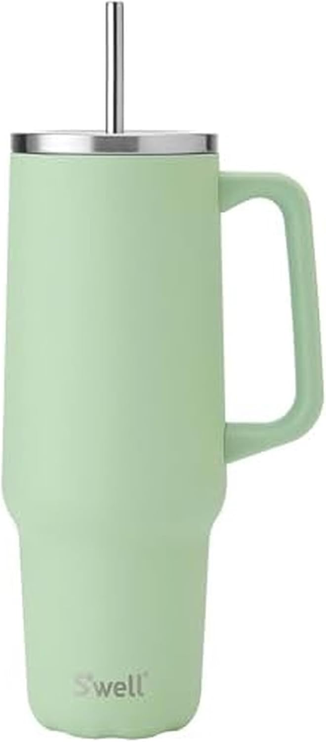 S'well Recycled Stainless Steel Tumbler XL with Straw and Handle, 40oz, Pistachio, Triple Layered Vacuum Insulated Containers Keeps Drinks Cold for 50 hours and Hot for 10