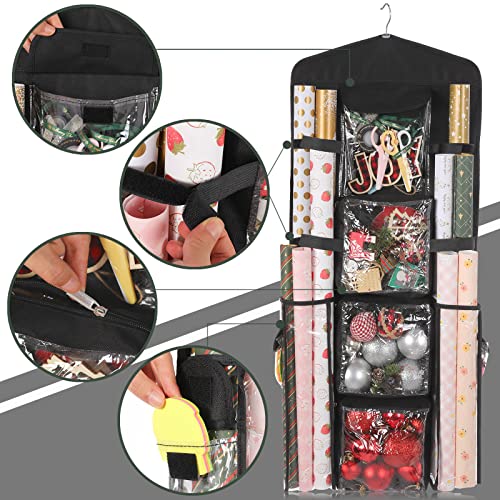 SmplifCraft-Wrapping-Paper-Storage-Hanging-Gift-Bag-Organizer-Double-Sided-Hanging-Gift-Wrap-Organizer-Storage-Pockets-with-Multiple-PocketsBlack-Hanging-Bag-one-of-Z-Hook-