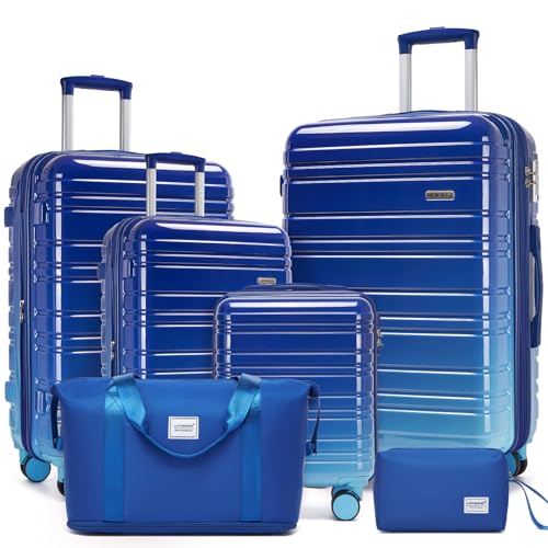 Image of LARVENDER Luggage Sets 6 Piece Expandable Suitcases Set, Navy Glow