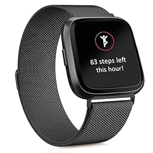 Tobfit Metal Magnetic , Watch Strap for Women Men, Stainless Steel Mesh Loop Watch Strap for Fitbit Versa 2 / Versa/ Versa Lite, Large (Black)
