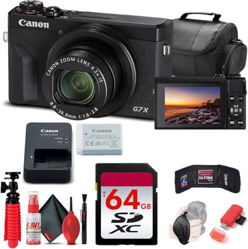 Canon PowerShot G7 X Mark III Digital Camera (Black) (3637C001) + 64GB Card + Card Reader + Deluxe Soft Bag + Flex Tripod + Hand Strap + Memory Wallet + Cleaning Kit (Starter Bundle) (Renewed)