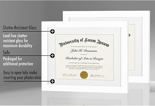 Miniatura 6 de Americanflat Marco de diploma de 11 x 14 pulgadas con vidrio inastillable, juego de 2 unidades, para uso como marco de 8.5 x 11 pulgadas con