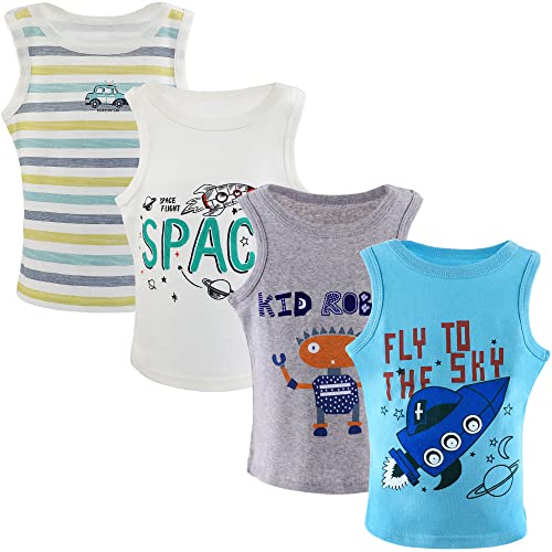 Yintry Chalecos de Cuello Redondo para Niños   Camisetas Interiores sin Mangas de Algodón Suave, Blancas o Estampadas para 2 a 10 años