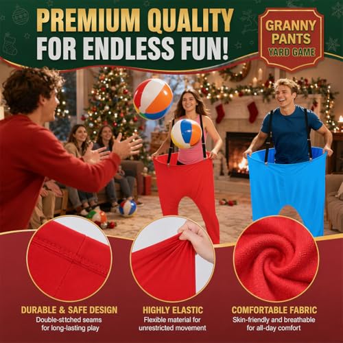Image of Upgraded Big Pants Ball Catch Game, Granny Pants Yard Game with Suspenders | 2 Pack Granny Pants 20 Bouncy Balls 2 Pumps , Giant Outdoor Party Tossing Games -for Family Party, Field Days, Camping