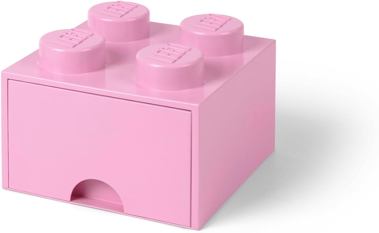 LEGO Brick Drawer, 4 Knobs, 1 Drawer, Stackable Storage Box, Light Pink