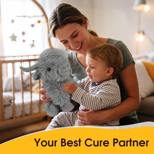 OROZCOR Microwavable Highland Cow Stuffed Animal, Cute Weighted Cow Plush Figure Toys,Realistic Farm Highland Cattle Plush Decor Gifts for Kids Baby Girls Boys (Microwavable Grey) by OROZCOR - Used condition - Image 5