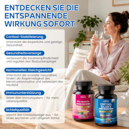Cortisol Senken+ Myo - Inositol Kapseln, Cortisol Senken Cocktail mit L-Theanin, Ashwagandha, Magnesiumglycinat & Vitamin D3… – Ansicht 7