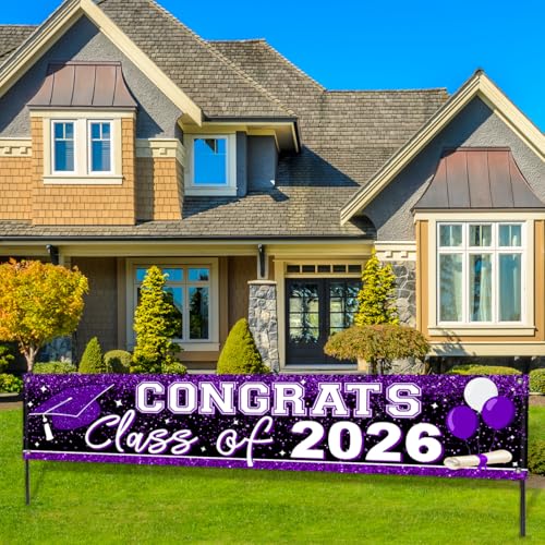 Image of Graduation Decorations 2026 Yard Sign Large Class of 2026 Banner Purple Congrats Grad Signs for Graduation Party Decorations (Purple)