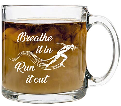 Funny Glass Coffee Mugs for Women & Men, 13oz â€“"Breathe It In Breathe It Out" Mug for Tea & Coffee Lovers. Best Office Cup, Unique Birthday Gift or Present idea For Him or Her