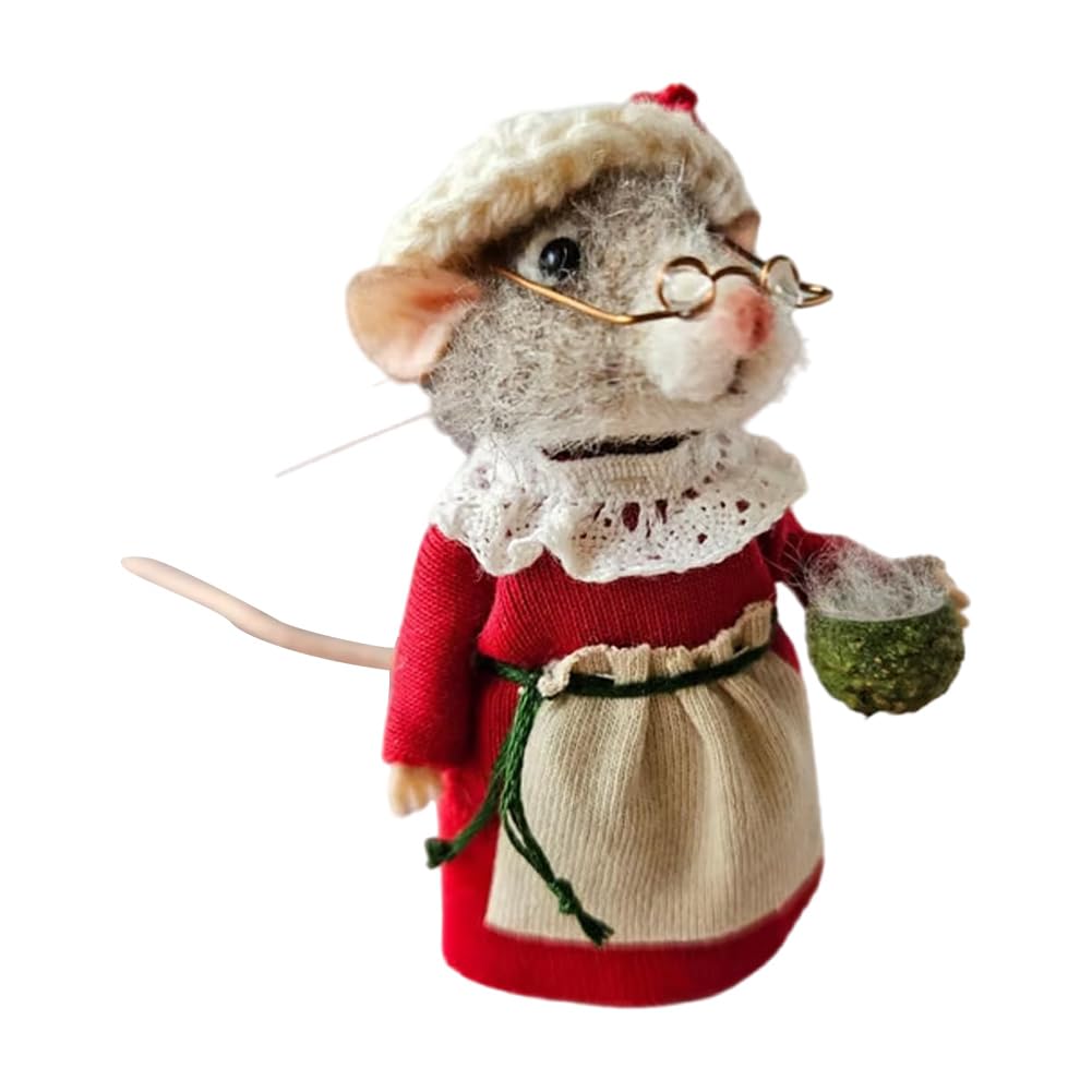 AVZYARDY Cute Needle Felted Mouse, Cute Needle Felted Mouse Christmas Ornament, Needle Felted Christmas Mouse Doll Decorations, Christmas Wool Felt Mouse Ornament