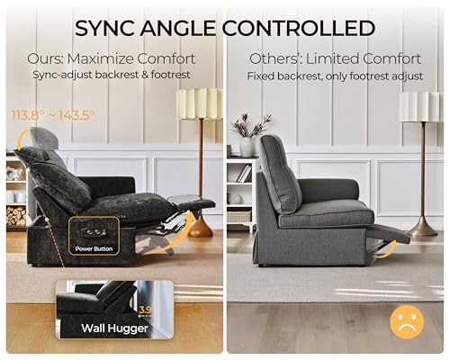 Image of 124.8'' Oversized Power Recliner Sofa with Headrest, Extra Wide Modular Cloud Sectional Reclining Couch, Convertible 4-Seater with Storage Ottoman for Home Theater Living Room, Chenille, Black