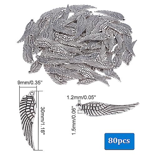 PH PandaHall 80pcs Tibetan Style Feather Angel Wing Pendants, Double-Sided Antique Silver Charms for Easter Bracelet - Image 4