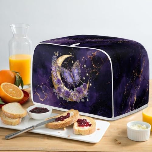 Image of Talayituse Butterfly Rose Moon Marble Print Toaster Cover 2 Slice Wide Slot, Lightweight Bread Maker Cover Dust Protection Washable Appliance Bag, S