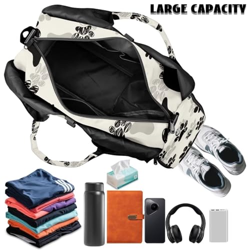 GLENLCWE Dog Paw Gym Bags with Shoe Compartment Durable Tactical Bag with Adjustable Strap Sports Duffle Bags Printed, Black and White Sports Bag for Exercises High School Workout4